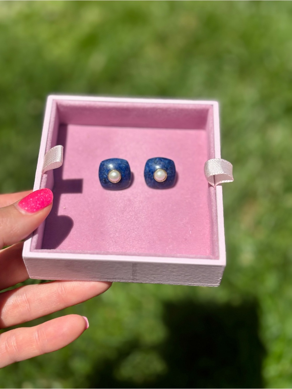 Lapis lazuli and pearl studs